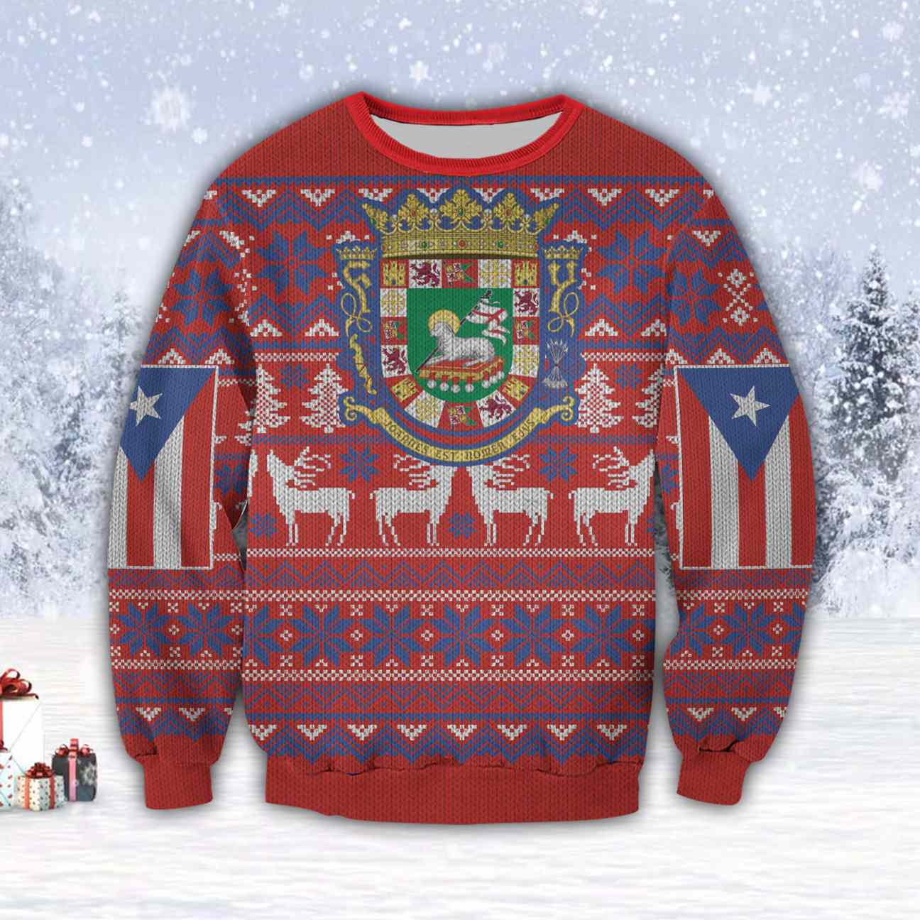 Pórtó Ríce 3D Ar Aghaidh Priontáil Geansaí Nollag Gránna 1 Hoodie Ar Ais Clóbhuailte, Geansaí Gránna Nollag, Bronntanas Nollag, Bronntanas Nollag 2022