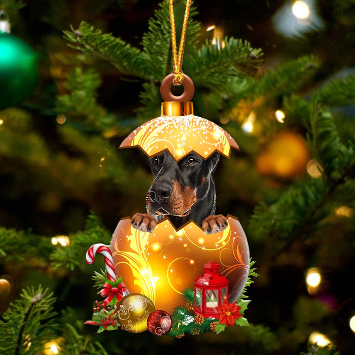 Cute Dobermann In Golden Egg Christmas Ornament, Pet Love Gift, Christmas Ornament, Christmas Gift