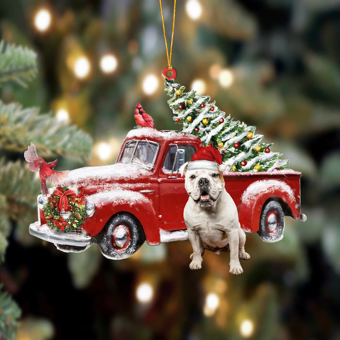 American Bulldog-Cardinal & Truck Two Sided Christmas Plastic Hanging Ornament, Christmas Ornament Gift, Christmas Gift, Christmas Decoration