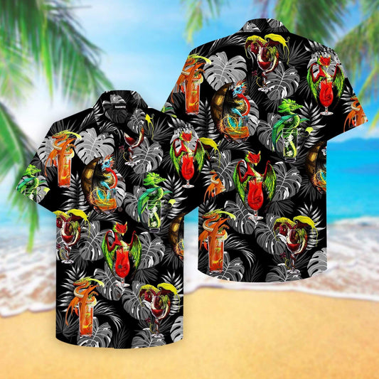 Dragon And Cocktail Tropical Design Hawaiian Shirt,Hawaiian Shirt Gift, Christmas Gift