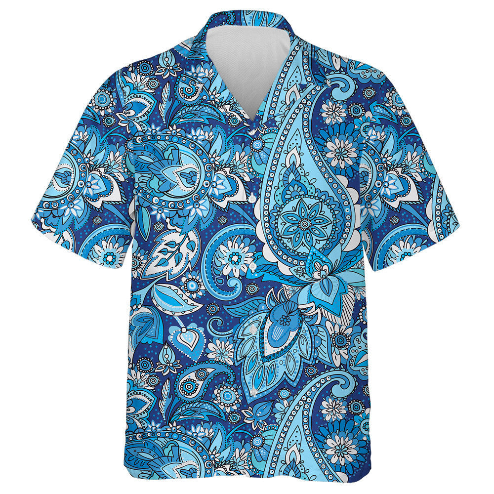 Bláthanna Traidisiúnta Paisley Agus Duilleoga i bPatrún Dath Gorm Léine Haváís, Bronntanas Léine Haváís, Bronntanas Nollag