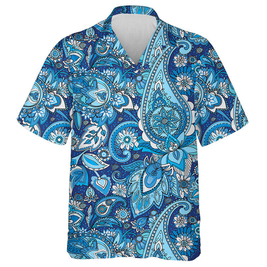 Bláthanna Traidisiúnta Paisley Agus Duilleoga i bPatrún Dath Gorm Léine Haváís, Bronntanas Léine Haváís, Bronntanas Nollag