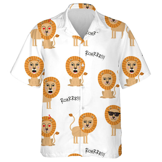 Lion In Different Emtions On White background Hawaiian Shirt, Hawaiian Shirt Gift, Christmas Gift