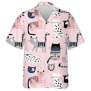 Cat With Cute Colorful Kittens On Pink Hawaiian Shirt, Hawaiian Shirt Gift, Christmas Gift