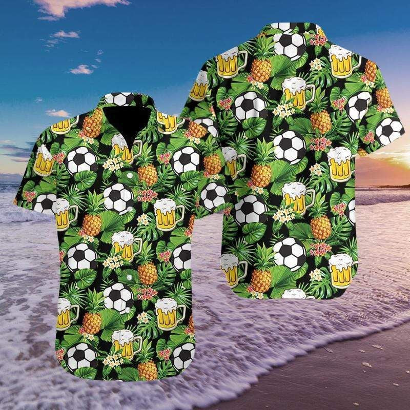 Soccer And Beer Forest Tropical Design Hawaiian Shirt,Hawaiian Shirt Gift, Christmas Gift