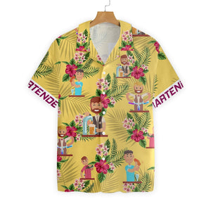 Bartender On Yellow Background Design Hawaiian Shirt, Hawaiian Shirt Gift, Christmas Gift
