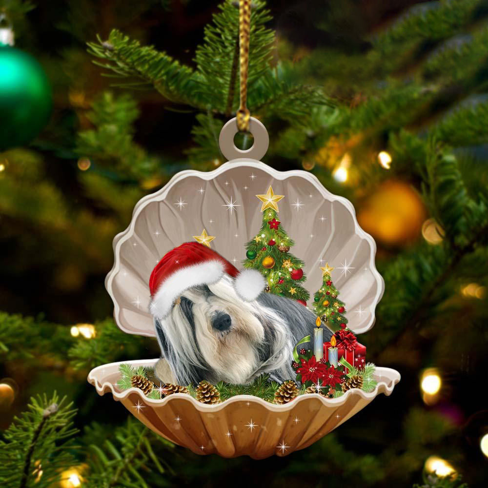 Bearded Collie-Sleeping Pearl in Christmas Two Sided Christmas Plastic Hanging Ornament, Christmas Ornament Gift, Christmas Gift, Christmas Decoration