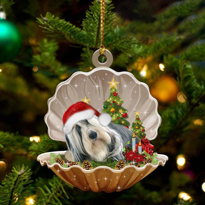 Bearded Collie-Sleeping Pearl in Christmas Two Sided Christmas Plastic Hanging Ornament, Christmas Ornament Gift, Christmas Gift, Christmas Decoration