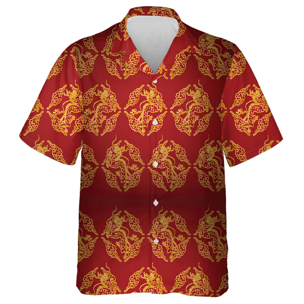 Golden Dragons And Chinese Cloud Vintage Style Hawaiian Shirt, Hawaiian Shirt Gift, Christmas Gift