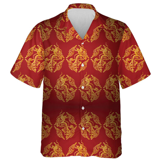 Golden Dragons And Chinese Cloud Vintage Style Hawaiian Shirt, Hawaiian Shirt Gift, Christmas Gift