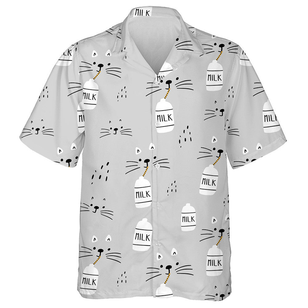 Face Of Cats And Milk On Grey Hawaiian Shirt,Hawaiian Shirt Gift, Christmas Gift