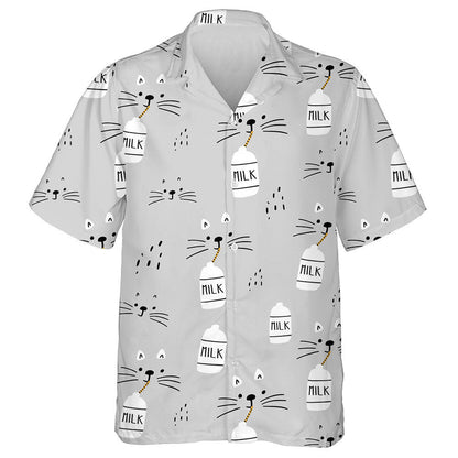 Face Of Cats And Milk On Grey Hawaiian Shirt,Hawaiian Shirt Gift, Christmas Gift