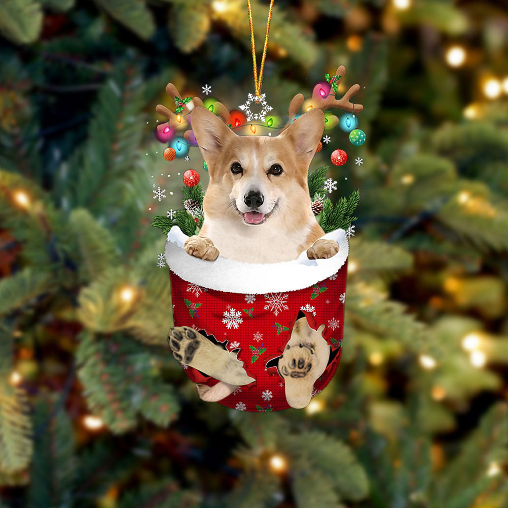 Corgi 2 In Snow Pocket Christmas Ornament Flat Acrylic Dog Ornament, Christmas Shape Ornament, Happy Christmas Ornament, Christmas Gift, Christmas Decoration