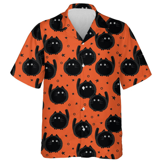 Halloween Spooky Fat Cats On Orange Background Hawaiian Shirt, Hawaiian Shirt Gift, Christmas Gift