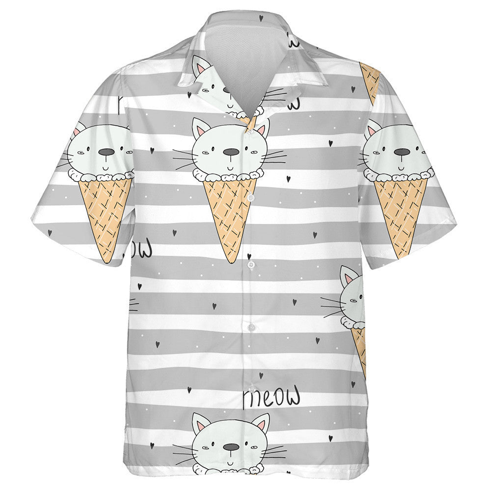 Ice Cream With Cute Grey Cat Hawaiian Shirt, Hawaiian For Gift