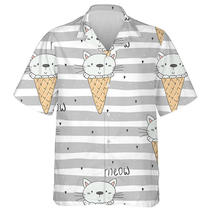 Ice Cream With Cute Grey Cat Hawaiian Shirt, Hawaiian For Gift