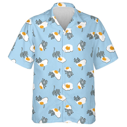 Cat gleoite Agus Uibheacha Friochta ar Chúlra Gorm Léine Haváí, Bronntanas Léine Haváíais, Bronntanas Nollag