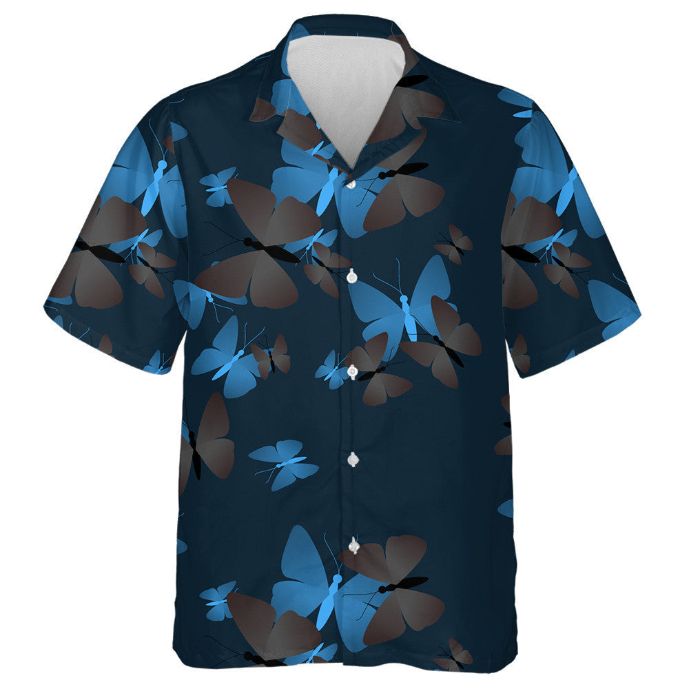 Hand Drawn Beautiful Butterflies On Dark Background Hawaiian Shirt, Hawaiian Shirt Gift, Christmas Gift