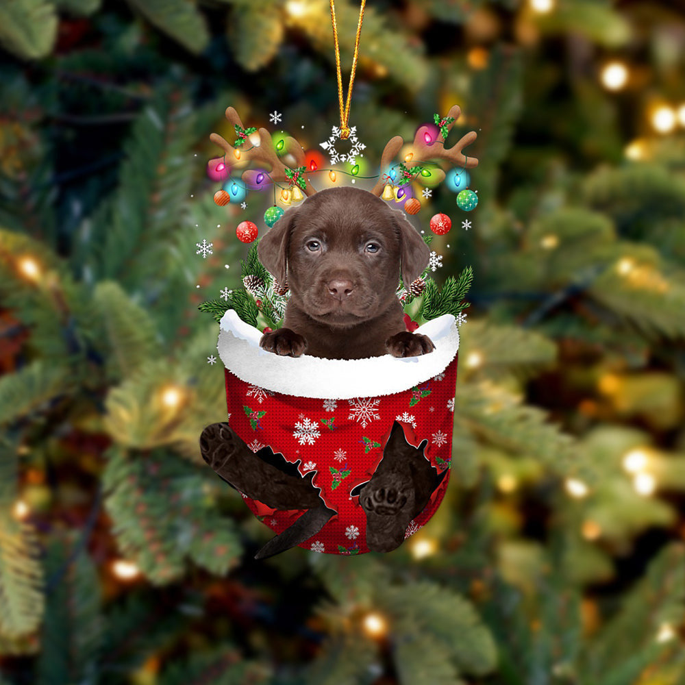 Chocolate Labrador In Snow Pocket Christmas Ornament Flat Acrylic Dog Ornament, Christmas Shape Ornament, Happy Christmas Ornament, Christmas Gift, Christmas Decoration