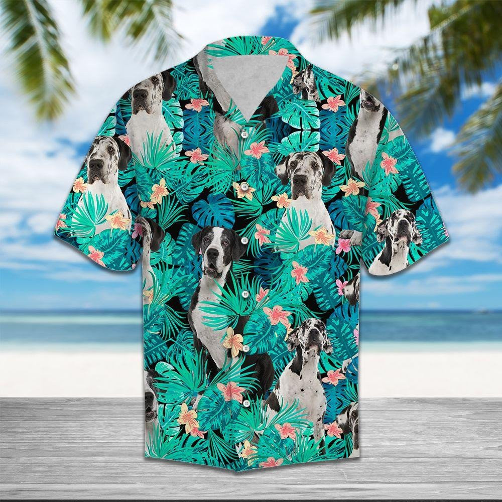 Great Dane Tropical Forest Design Hawaiian Shirt,Hawaiian Shirt Gift, Christmas Gift