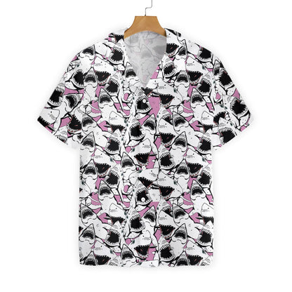 White And Black Shark Pattern Hawaiian Shirt, Hwaiian For Gift