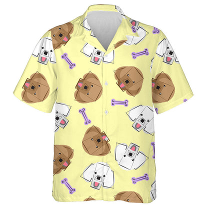 Cartoon Poodle Dog On Yellow Dog Icons Hawaiian Shirt, Hawaiian Shirt Gift, Christmas Gift