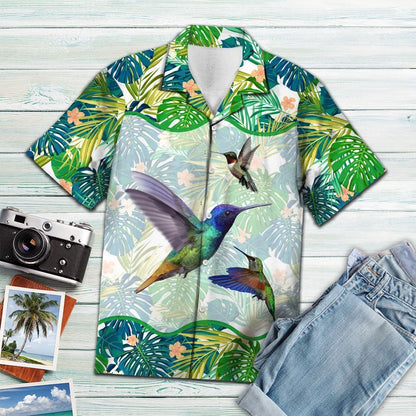 Beautiful Hummingbird Green Tropical Leaves Pattern Hawaiian Shirt, Hawaiian Shirt Gift, Christmas Gift