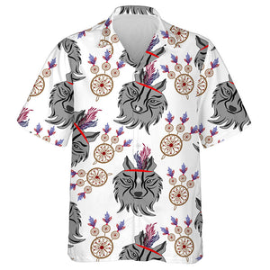 Abstract Wolf With Dream Catcher In Vintage Style Hawaiian Shirt, Hawaiian Shirt Gift, Christmas Gift