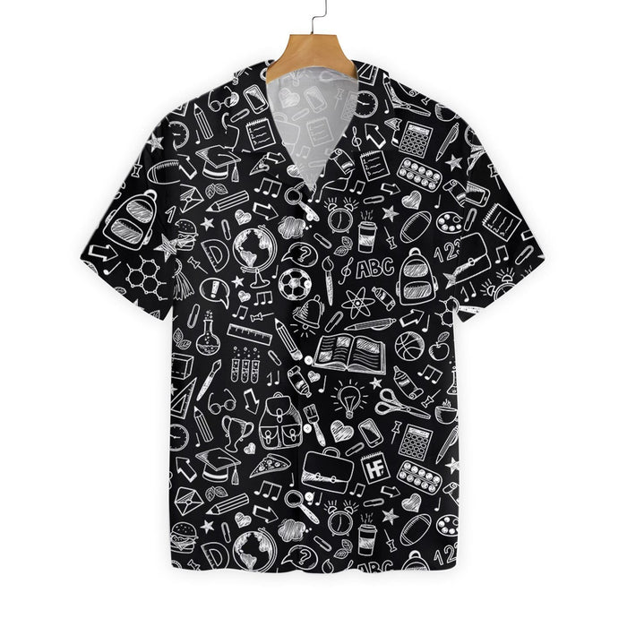 Black And White Doodle School Chalkboard Design Hawaiian Shirt, Hawaiian Shirt Gift, Christmas Gift