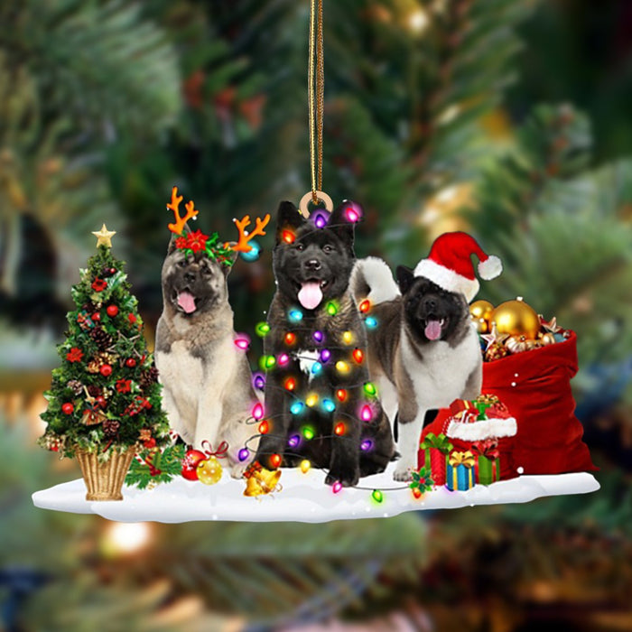 Akita-Christmas Dog Friends Hanging Christmas Plastic Hanging Ornament, Christmas Ornament Gift, Christmas Gift, Christmas Decoration