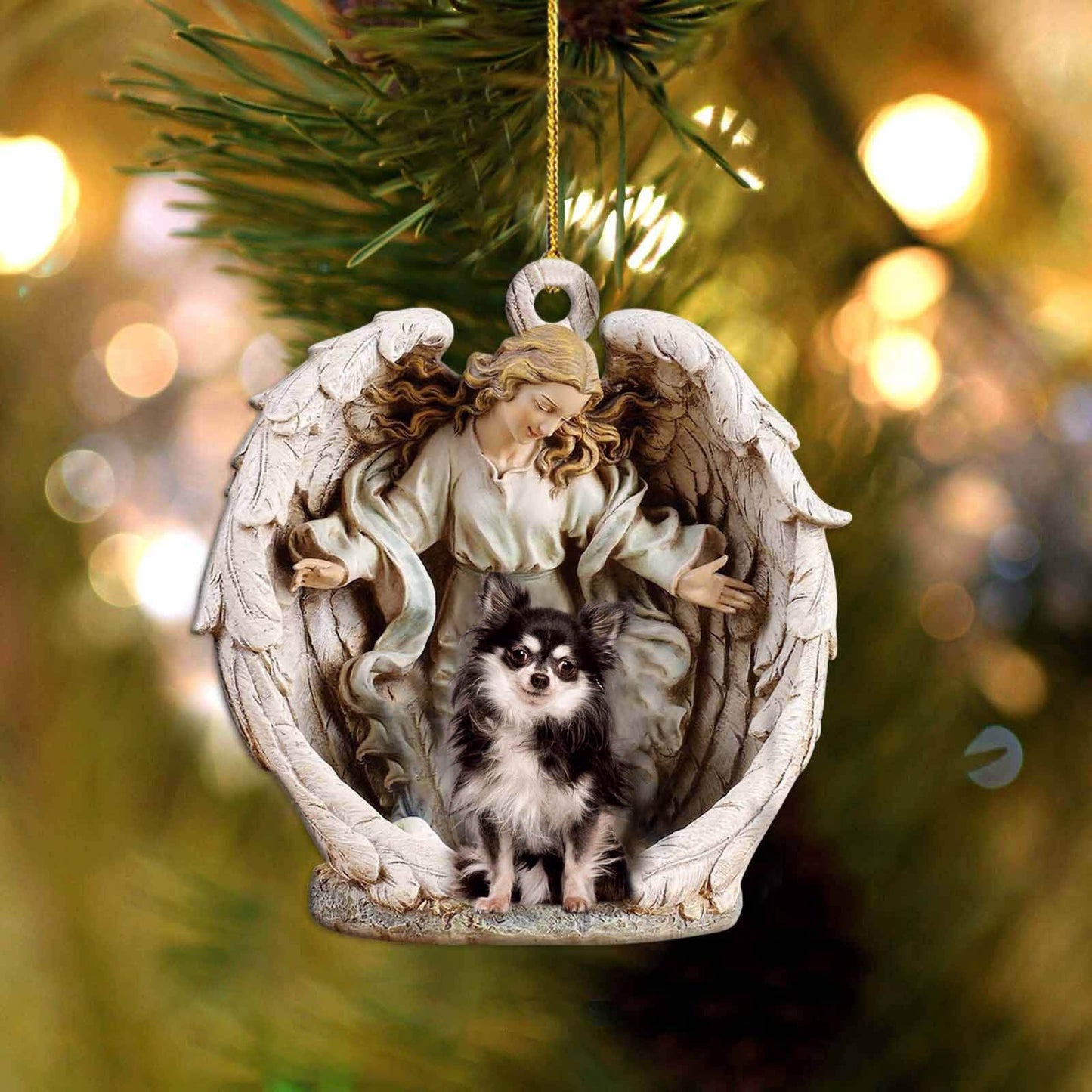 chihuahua -1-Angel Hug Winter Love Two Sided Christmas Plastic Hanging Ornament, Christmas Gift, Christmas Decoration
