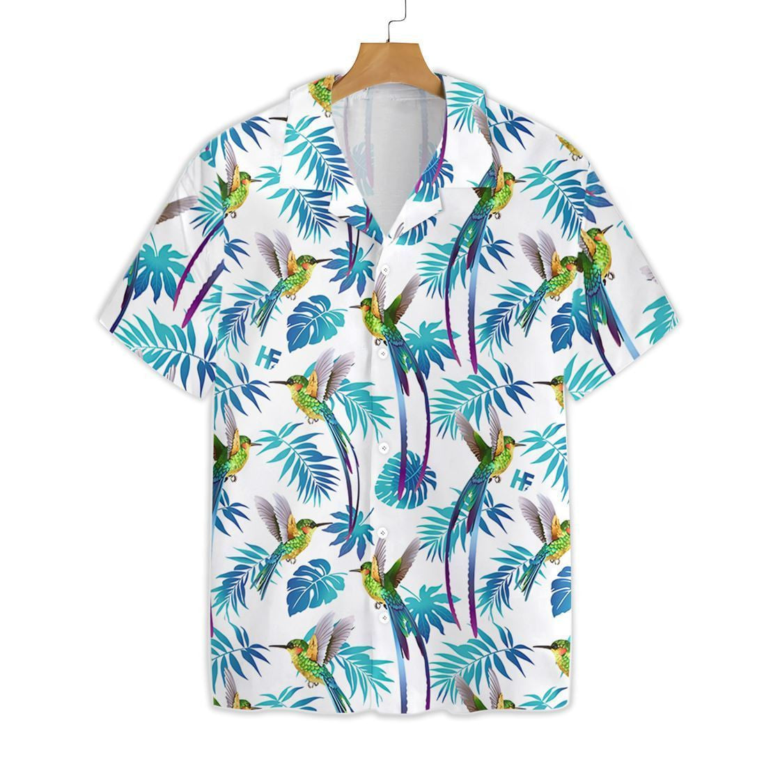 Hummingbird Tropical And Blue Leaf Pattern Hawaiian Shirt, Hawaiian For Gift