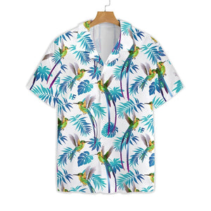 Hummingbird Tropical And Blue Leaf Pattern Hawaiian Shirt, Hawaiian For Gift