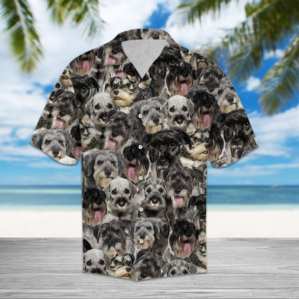 Cute Schnauzer Print Vintage Style Hawaiian Shirt,Hawaiian Shirt Gift, Christmas Gift
