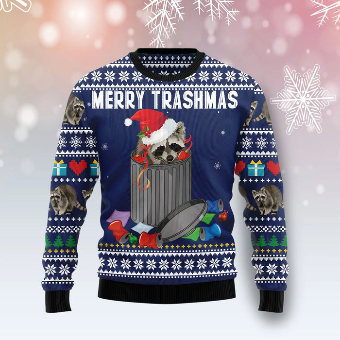 Raccoon Merry Trashmas unisex womens & mens, couples matching, friends, funny family ugly christmas holiday sweater gifts ,Christmas Ugly Sweater