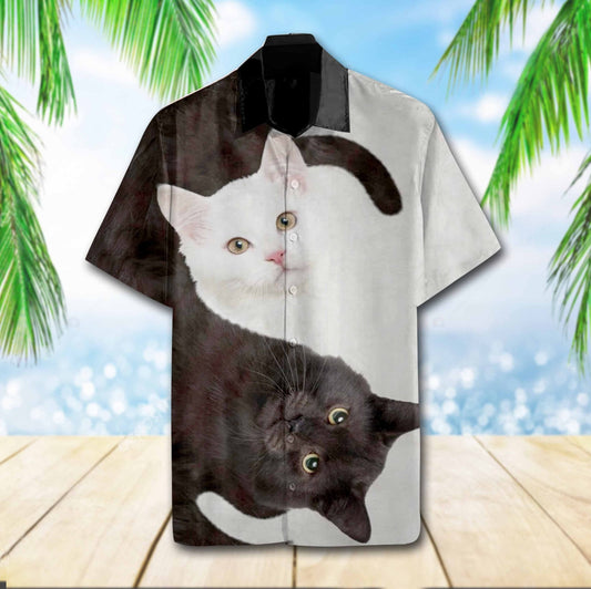 Lovely Cat Yin Yang Design Hawaiian Shirt, Hawaiian For Gift