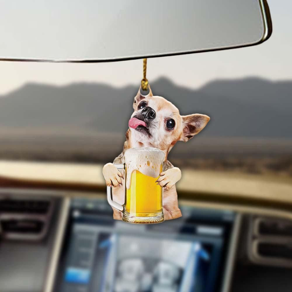 Chihuahua drinks beer with me Ornament, Happy Christmas Ornament, Christmas Gift, Christmas Decoration