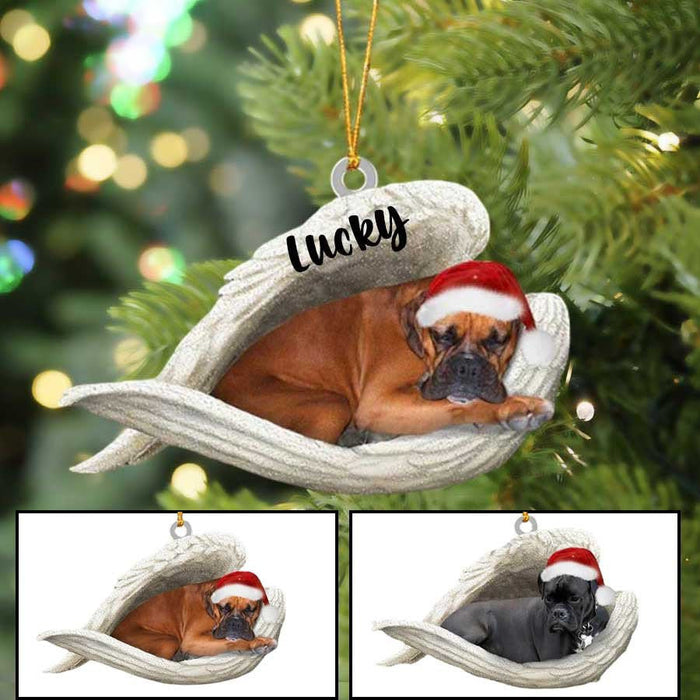 Custom Boxer Sleeping Angel Christmas Flat Acrylic Dog Ornament Memorial Dog Gift,Christmas Gift,Christmas Decoration