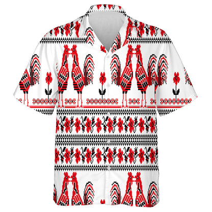 Slavic Embroidery With Chicken Roosters And Flowers Hawaiian Shirt, Hawaiian Shirt Gift, Christmas Gift