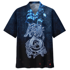 White Viking Dragon On Dark Blue Background Pattern Hawaiian Shirt, Hawaiian Shirt Gift, Christmas Gift