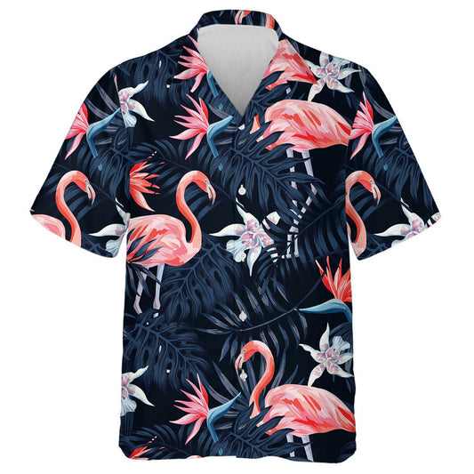 Flamingo Álainn Le Saoire Pailme Agus Bláthanna Coimhthíocha Léine Haváís, Bronntanas Léine Haváís, Bronntanas Nollag