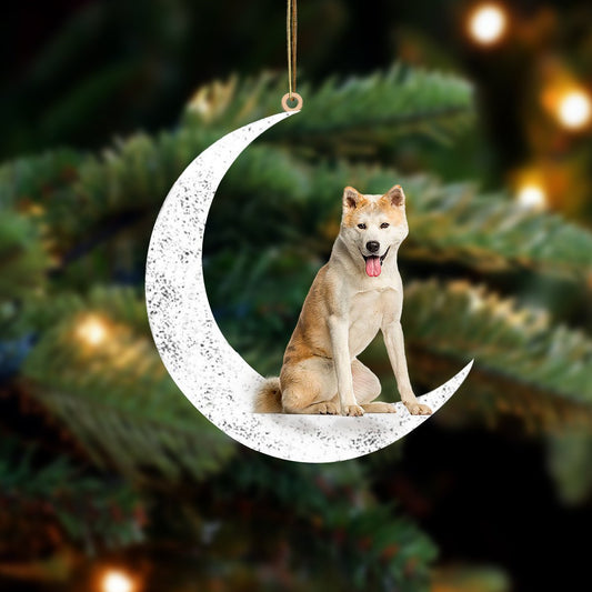 Akita Inu-Sit On The Moon-Two Sided Christmas Plastic Hanging Ornament, Christmas Shape Ornament, Happy Christmas Ornament, Christmas Ornament Gift, Christmas Gift, Christmas Decoration