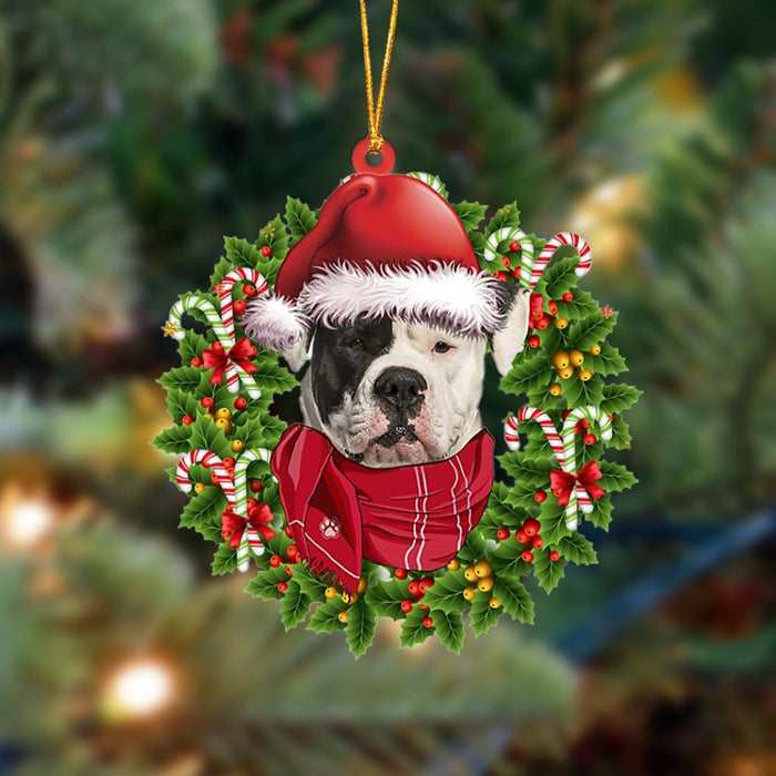 American Bulldog-Xmas Bandana Hanging Christmas Plastic Hanging Ornament, Christmas Ornament Gift, Christmas Gift, Christmas Decoration