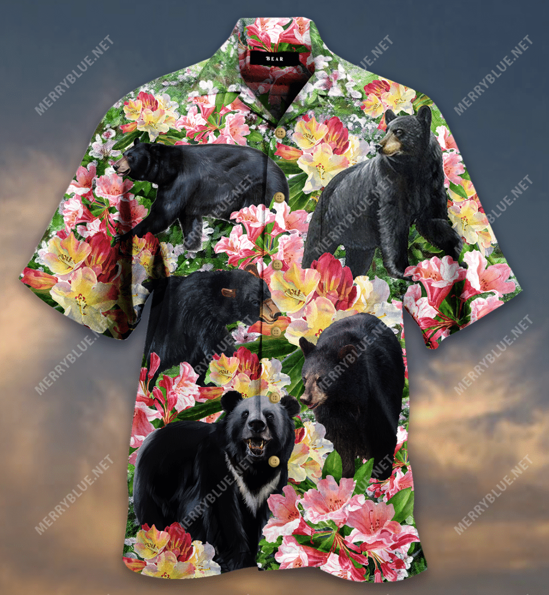 Black Bear Blossom Garden Hawaiian Shirt,Hawaiian Shirt Gift, Christmas Gift