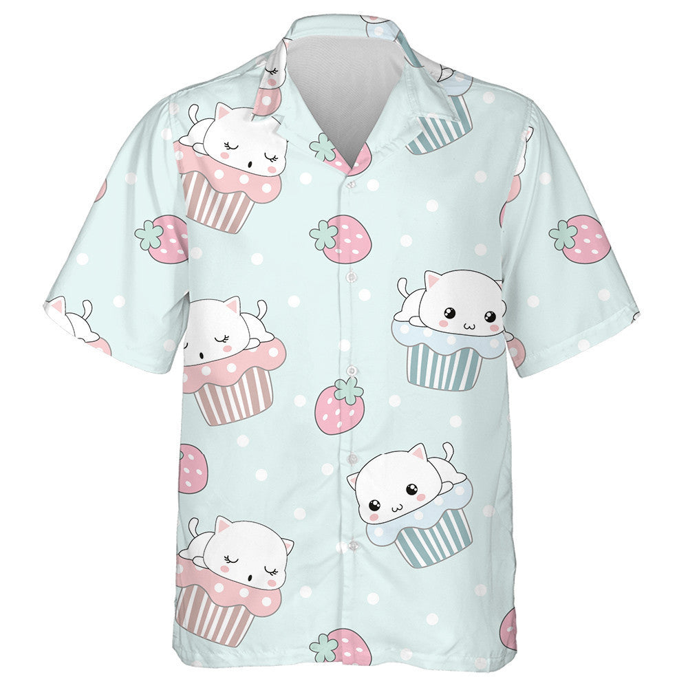 Cute Cat On Cupcake With Snow Dot Hawaiian Shirt, Hawaiian Shirt Gift, Christmas Gift