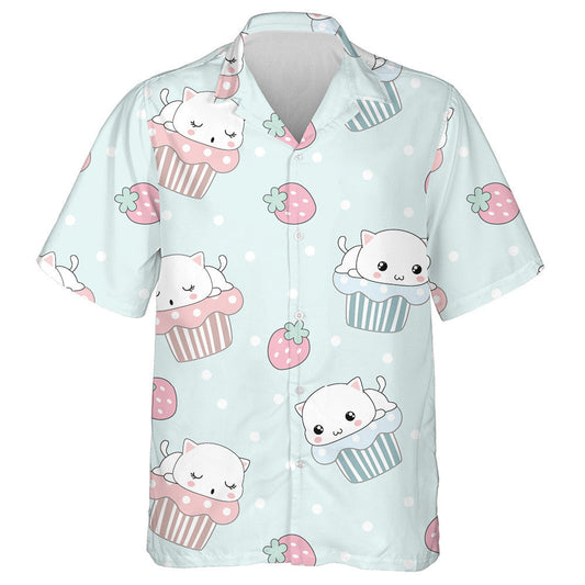 Cute Cat On Cupcake With Snow Dot Hawaiian Shirt, Hawaiian Shirt Gift, Christmas Gift