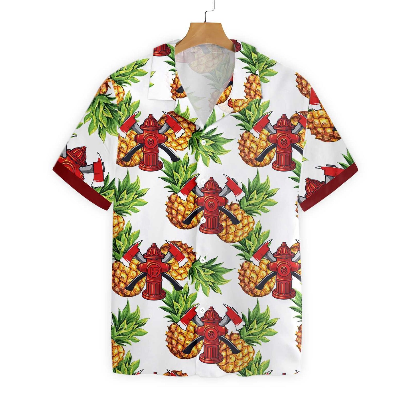 Brave Firefighter Pineapple Seamless Design Hawaiian Shirt, Hawaiian For Gift