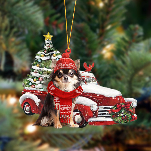 Chihuahua-Christmas Car Two Sided Christmas Plastic Hanging Ornament, Christmas Gift, Christmas Decoration
