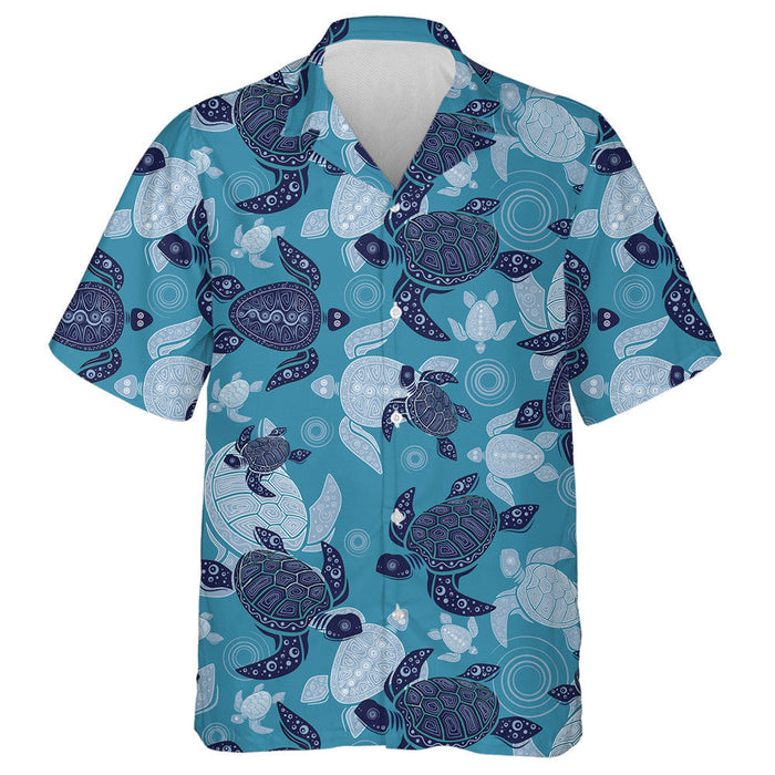 Abstract Blue And White Turtle On Blue Background Hawaiian Shirt, Hawaiian Shirt Gift, Christmas Gift