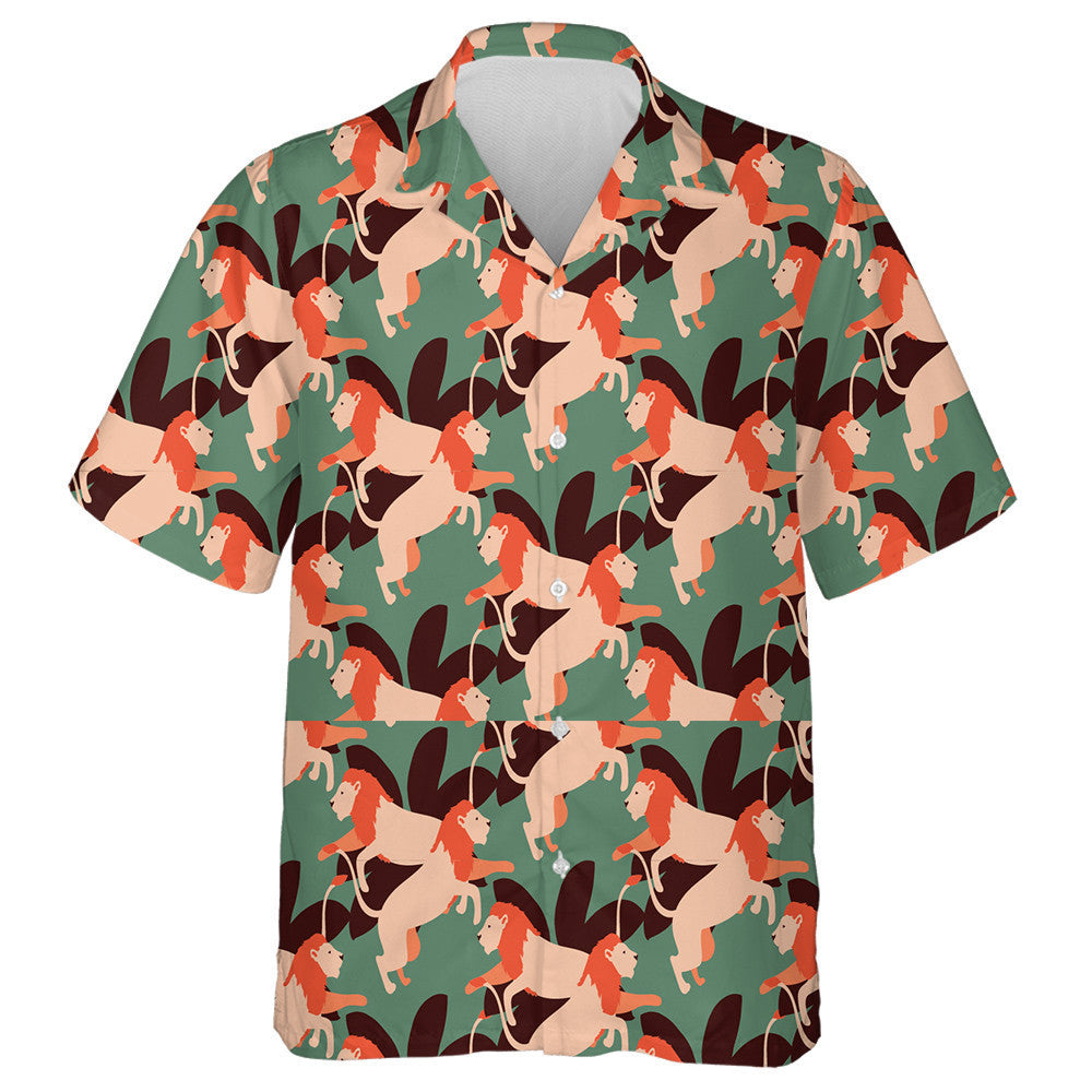 Orange Lion Running On Green Background Hawaiian Shirt,Hawaiian Shirt Gift, Christmas Gift